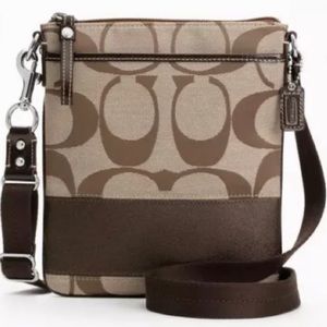 Coach Signature Stripe Swingpack Light Khaki Brown